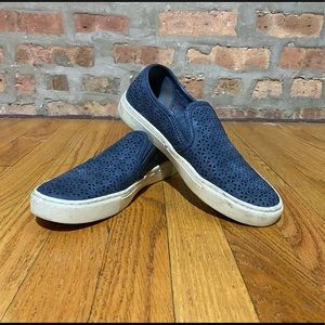 Blue eyelet cut out lace slip on sneakers shoes